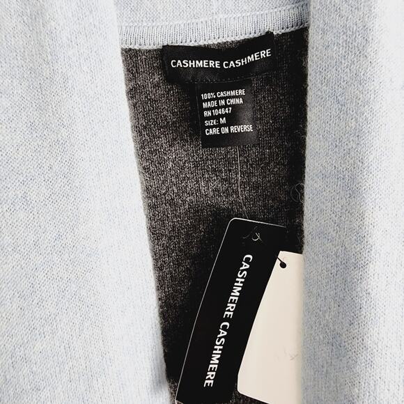 NWT Cashmere Cashmere Blue Gray Colorblock Open Knit Cardigan Sweater - Picture 5 of 8